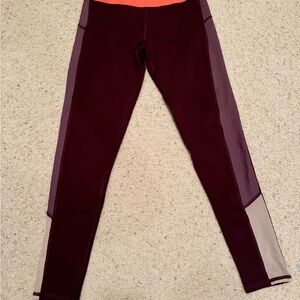 Aerie Burgundy and Coral Colorblock Leggings Women’s Medium